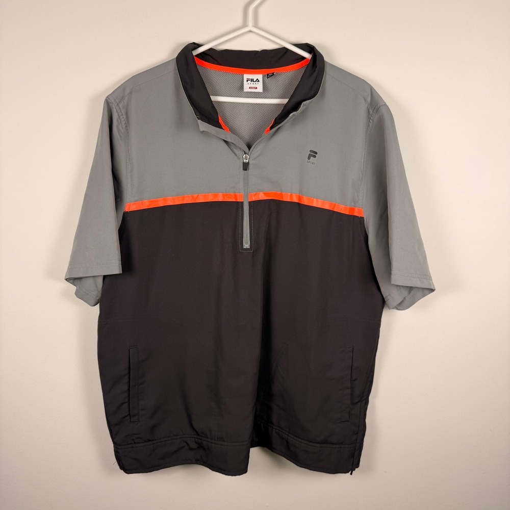 Fila Sport Golf‎ Mens XXL Grey Black Orange Colorblock Quarter Zip Windbreaker